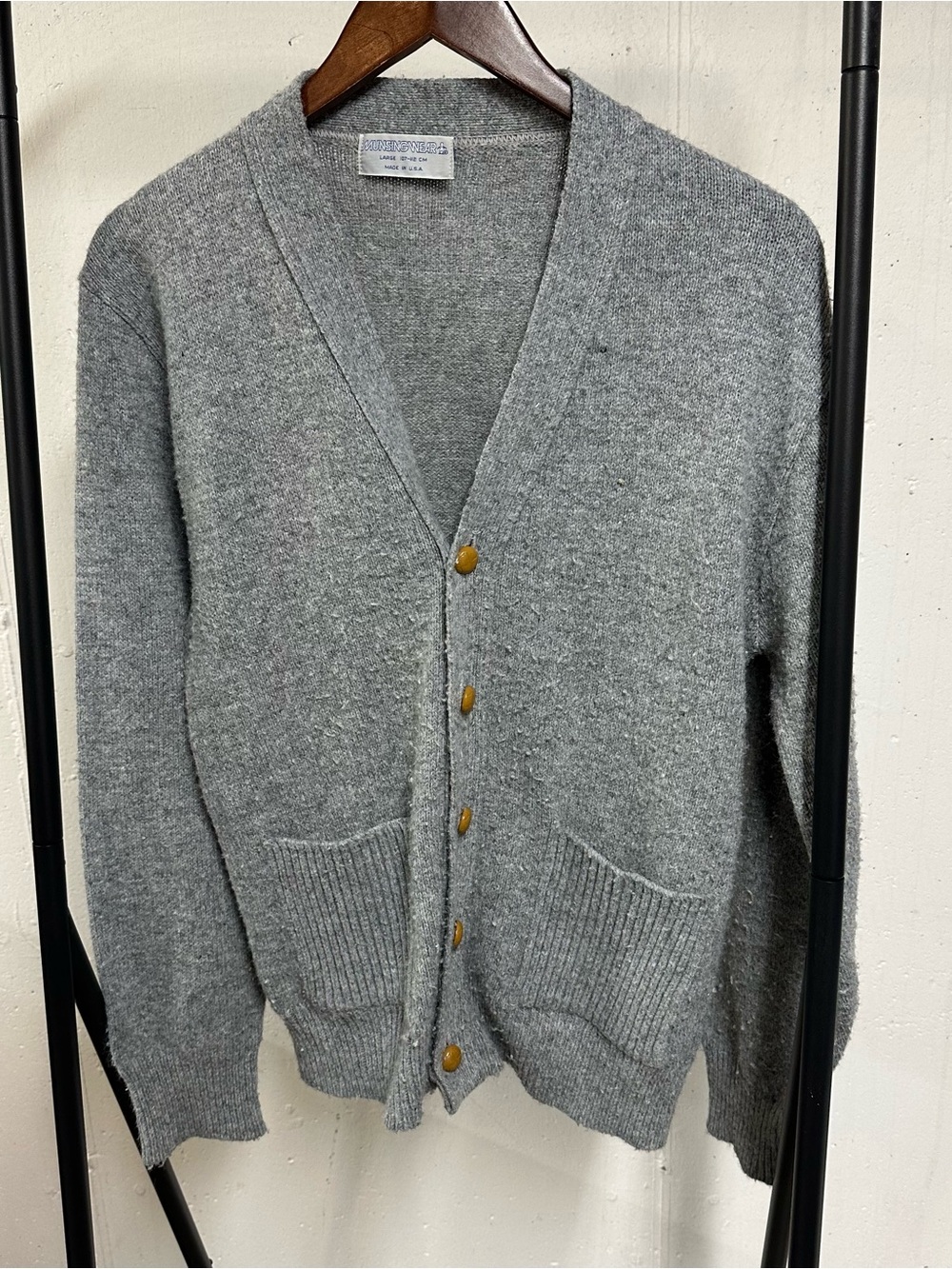 Men's Gray Munsing Wear V-Neck Button Cardigan Sweater